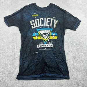 Society Live Free Thin Graphic T-Shirt Mens XL Black Blue Burnout Buckle